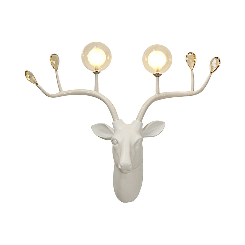 Globe Resin Sconce Light Rustic 2 Lights Living Room Wall Mounted Lamp in Black/White with Deer Deco Clearhalo 'Wall Lamps & Sconces' 'Wall Lights' Lighting' 232697