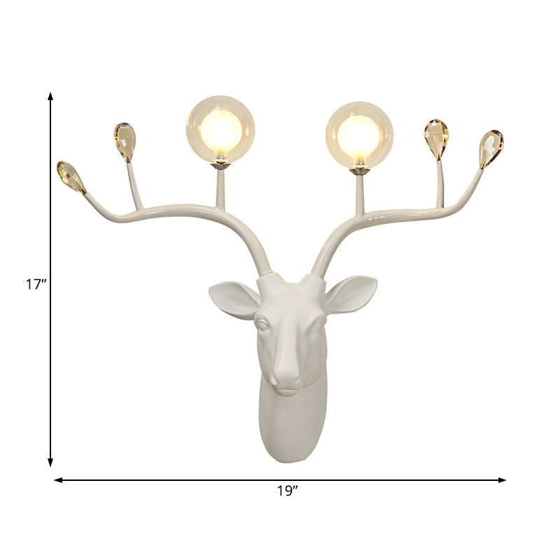 Globe Resin Sconce Light Rustic 2 Lights Living Room Wall Mounted Lamp in Black/White with Deer Deco Clearhalo 'Wall Lamps & Sconces' 'Wall Lights' Lighting' 232698