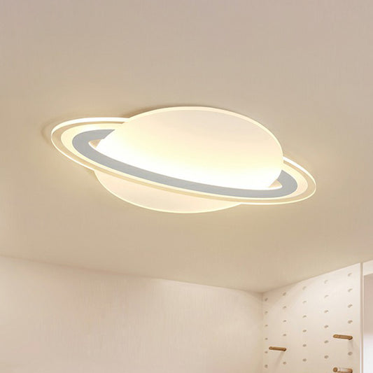 Ringed Planet Kids Bedroom Flush Lamp Acrylic Minimalism LED Ceiling Mount Light in White White Warm Clearhalo 'Ceiling Lights' 'Close To Ceiling Lights' 'Close to ceiling' 'Flush mount' Lighting' 2327000