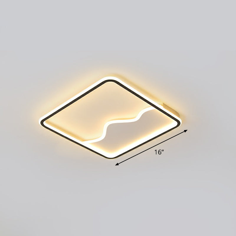 Mountain Mural Ceiling Lighting Minimalist Acrylic LED Flush Mount Fixture for Bedroom Black Warm Square Plate Clearhalo 'Ceiling Lights' 'Close To Ceiling Lights' 'Close to ceiling' 'Flush mount' Lighting' 2327017