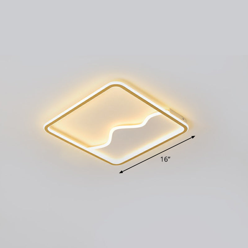 Mountain Mural Ceiling Lighting Minimalist Acrylic LED Flush Mount Fixture for Bedroom Gold Warm Square Plate Clearhalo 'Ceiling Lights' 'Close To Ceiling Lights' 'Close to ceiling' 'Flush mount' Lighting' 2327020