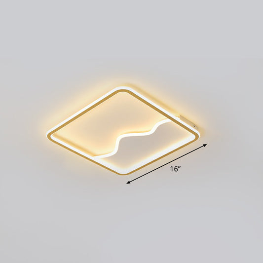 Mountain Mural Ceiling Lighting Minimalist Acrylic LED Flush Mount Fixture for Bedroom Gold Warm Square Plate Clearhalo 'Ceiling Lights' 'Close To Ceiling Lights' 'Close to ceiling' 'Flush mount' Lighting' 2327020