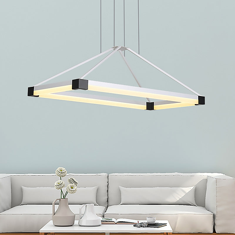 White/Coffee Pyramid-Shape Chandelier Modernist Led 23.5"/31.5"/39" Wide Metal Ceiling Pendant Fixture in White/Warm Light White Warm Clearhalo 'Ceiling Lights' 'Chandeliers' 'Modern Chandeliers' 'Modern' Lighting' 232728