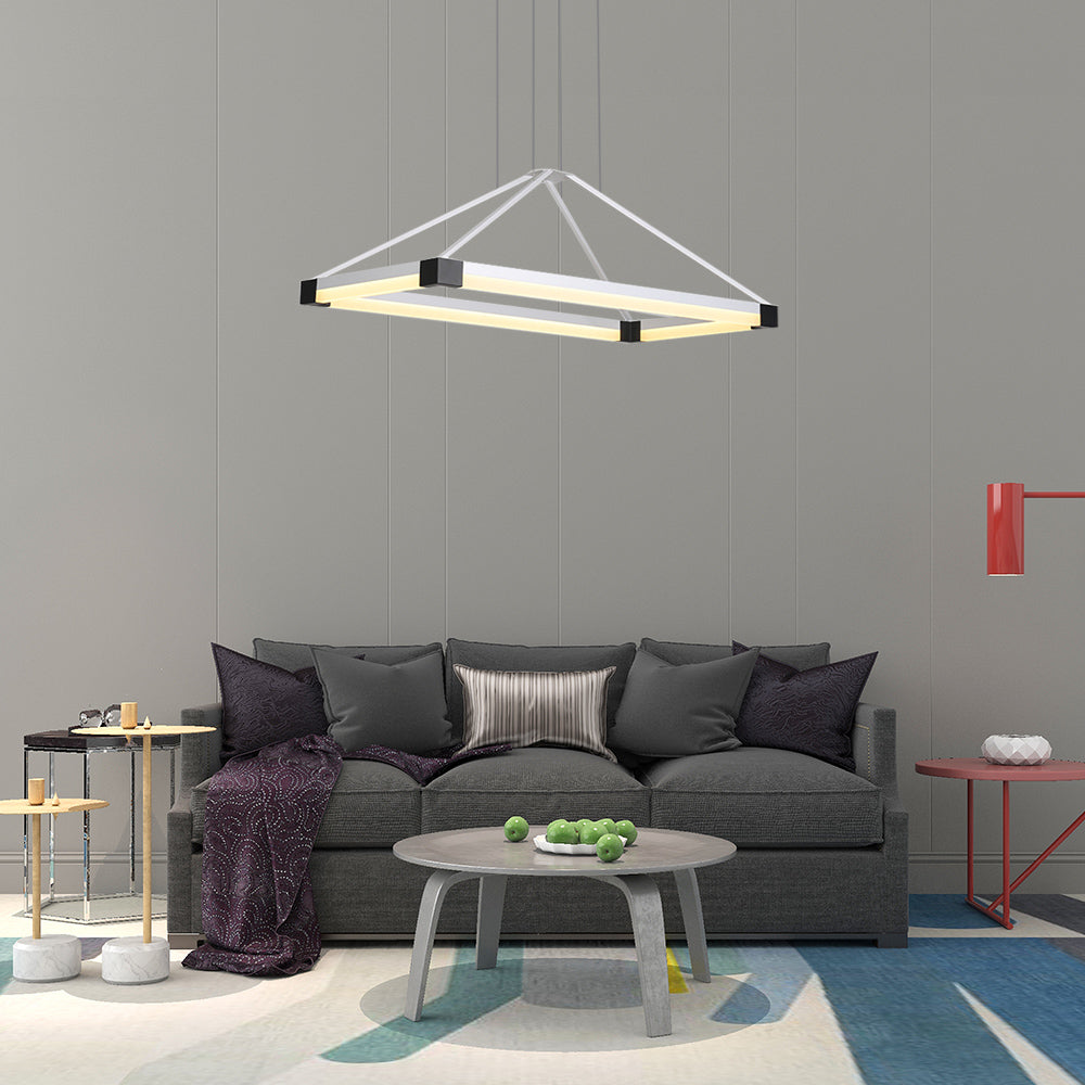 White/Coffee Pyramid-Shape Chandelier Modernist Led 23.5"/31.5"/39" Wide Metal Ceiling Pendant Fixture in White/Warm Light Clearhalo 'Ceiling Lights' 'Chandeliers' 'Modern Chandeliers' 'Modern' Lighting' 232729