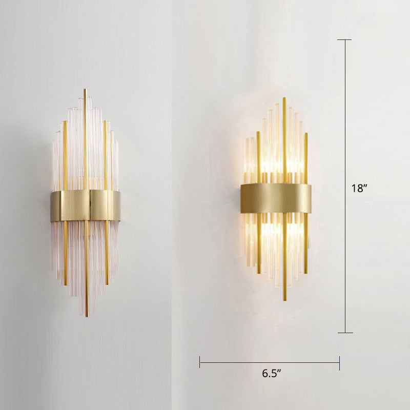 Flute Sconce Lamp Modern Clear Crystal Rod Living Room Wall Mounted Lighting Fixture Gold 7" Clearhalo 'Modern wall lights' 'Modern' 'Wall Lamps & Sconces' 'Wall Lights' Lighting' 2327294