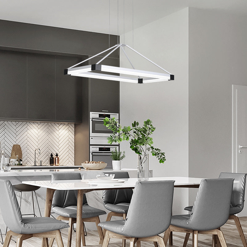 White/Coffee Pyramid-Shape Chandelier Modernist Led 23.5"/31.5"/39" Wide Metal Ceiling Pendant Fixture in White/Warm Light White White Clearhalo 'Ceiling Lights' 'Chandeliers' 'Modern Chandeliers' 'Modern' Lighting' 232730