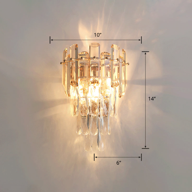 4-Tiered Restaurant Wall Sconce Light Beveled Crystal 2-Bulb Modern Wall Light Fixture Champagne Clearhalo 'Modern wall lights' 'Modern' 'Wall Lamps & Sconces' 'Wall Lights' Lighting' 2327327