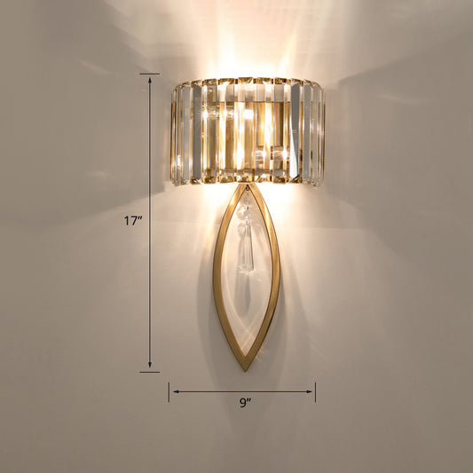 Arc Prismatic Crystal Sconce Light Modern 2-Bulb Gold Flush Mount Wall Light for Aisle Gold Clearhalo 'Cast Iron' 'Glass' 'Industrial' 'Modern wall lights' 'Modern' 'Tiffany' 'Traditional wall lights' 'Wall Lamps & Sconces' 'Wall Lights' Lighting' 2327351