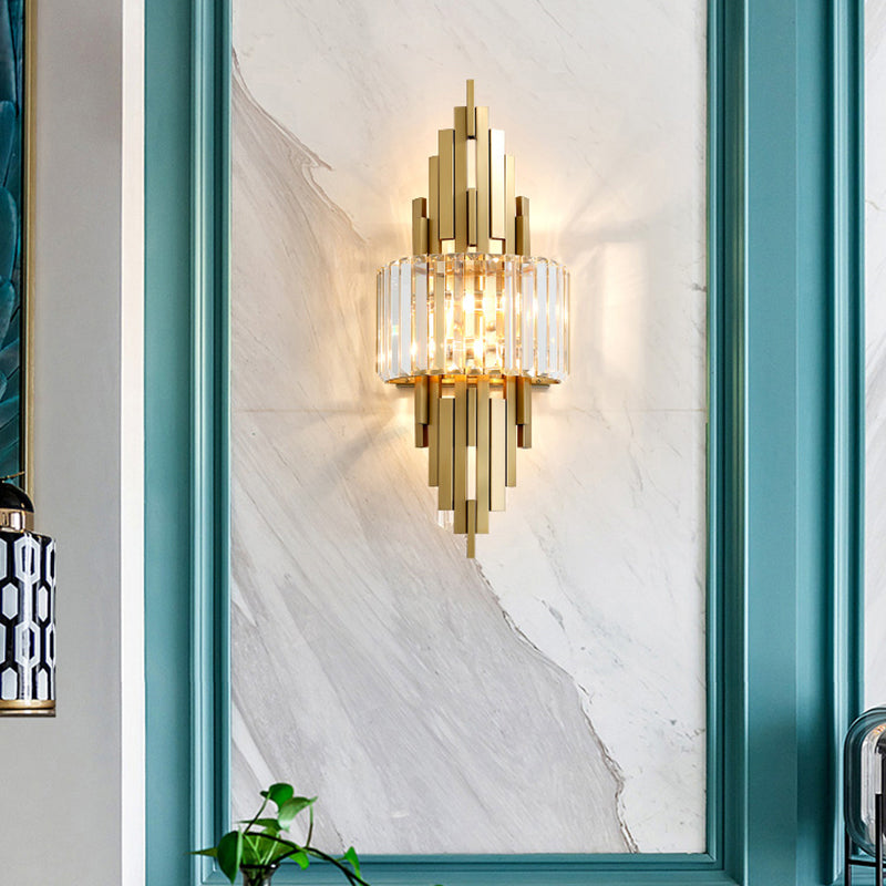 Brass Sticks Wall Sconce Lighting Postmodern 2-Light Crystal Wall Mount Light Fixture Clearhalo 'Cast Iron' 'Glass' 'Industrial' 'Modern wall lights' 'Modern' 'Tiffany' 'Traditional wall lights' 'Wall Lamps & Sconces' 'Wall Lights' Lighting' 2327356