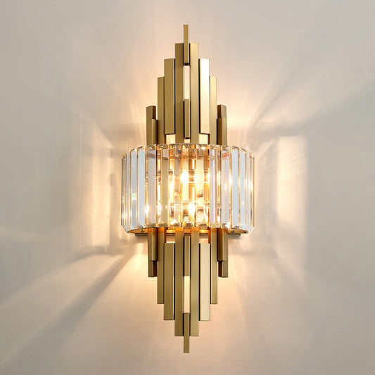 Brass Sticks Wall Sconce Lighting Postmodern 2-Light Crystal Wall Mount Light Fixture Clearhalo 'Cast Iron' 'Glass' 'Industrial' 'Modern wall lights' 'Modern' 'Tiffany' 'Traditional wall lights' 'Wall Lamps & Sconces' 'Wall Lights' Lighting' 2327359