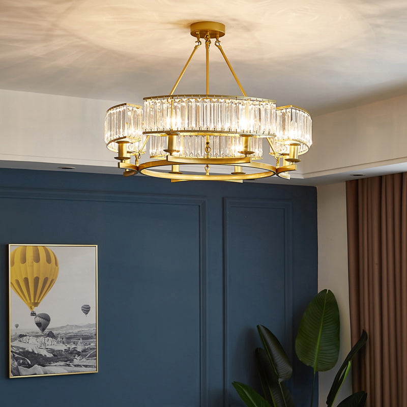 Circular Prismatic Crystal Chandelier Postmodern Suspension Lighting for Living Room Clearhalo 'Ceiling Lights' 'Chandeliers' 'Modern Chandeliers' 'Modern' Lighting' 2327415