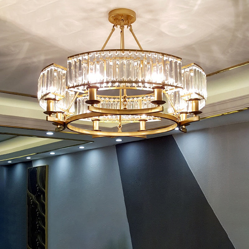 Circular Prismatic Crystal Chandelier Postmodern Suspension Lighting for Living Room Clearhalo 'Ceiling Lights' 'Chandeliers' 'Modern Chandeliers' 'Modern' Lighting' 2327418