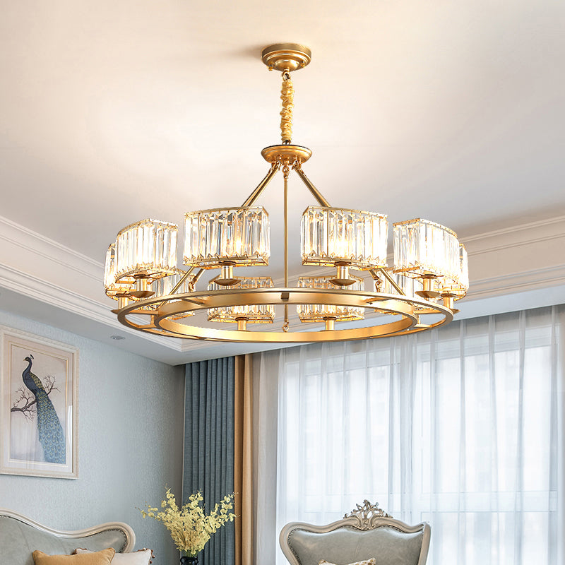 Gold Finish Round Pendant Chandelier Post-Modern Crystal Prism Hanging Light Fixture for Living Room Clearhalo 'Ceiling Lights' 'Chandeliers' 'Modern Chandeliers' 'Modern' Lighting' 2327426