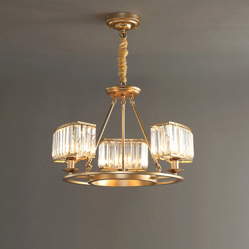 Gold Finish Round Pendant Chandelier Post-Modern Crystal Prism Hanging Light Fixture for Living Room 3 Gold Clearhalo 'Ceiling Lights' 'Chandeliers' 'Modern Chandeliers' 'Modern' Lighting' 2327427