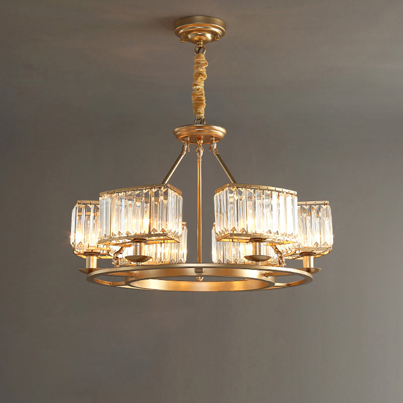 Gold Finish Round Pendant Chandelier Post-Modern Crystal Prism Hanging Light Fixture for Living Room 6 Gold Clearhalo 'Ceiling Lights' 'Chandeliers' 'Modern Chandeliers' 'Modern' Lighting' 2327428