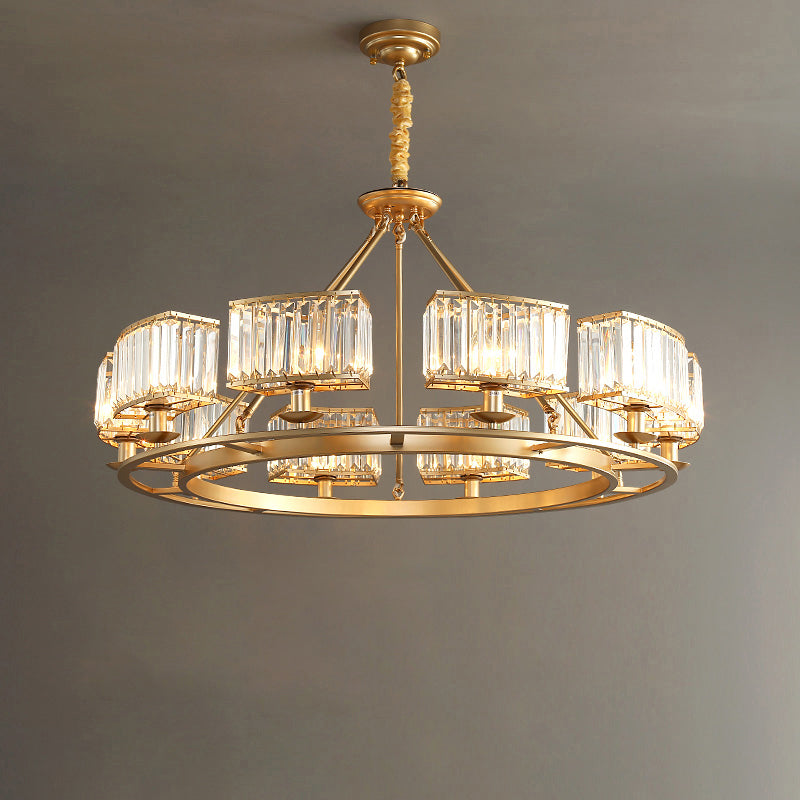 Gold Finish Round Pendant Chandelier Post-Modern Crystal Prism Hanging Light Fixture for Living Room 10 Gold Clearhalo 'Ceiling Lights' 'Chandeliers' 'Modern Chandeliers' 'Modern' Lighting' 2327430
