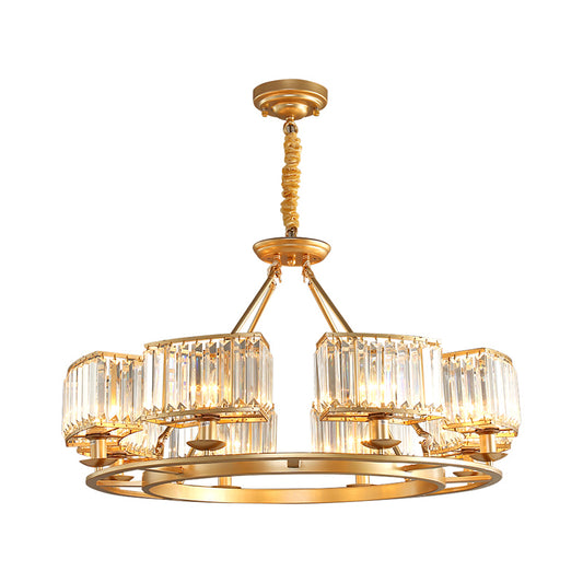 Gold Finish Round Pendant Chandelier Post-Modern Crystal Prism Hanging Light Fixture for Living Room Clearhalo 'Ceiling Lights' 'Chandeliers' 'Modern Chandeliers' 'Modern' Lighting' 2327432