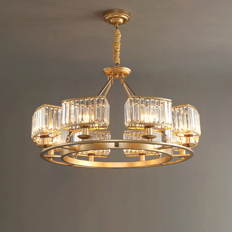Gold Finish Round Pendant Chandelier Post-Modern Crystal Prism Hanging Light Fixture for Living Room 8 Gold Clearhalo 'Ceiling Lights' 'Chandeliers' 'Modern Chandeliers' 'Modern' Lighting' 2327433