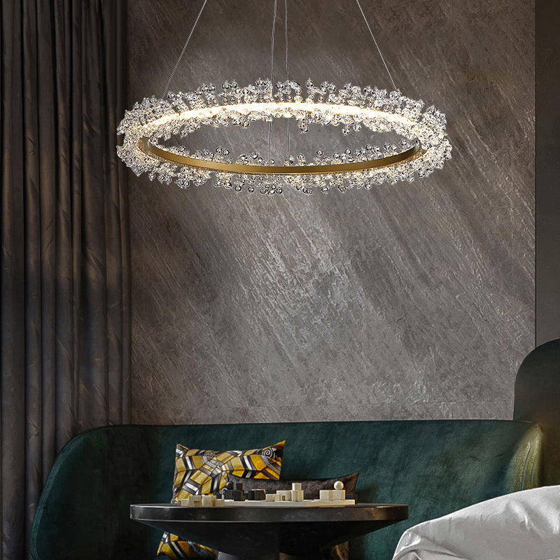 Minimalistic Circle Chandelier Pendant Flower Crystal Dining Room LED Suspension Light Clearhalo 'Ceiling Lights' 'Chandeliers' 'Modern Chandeliers' 'Modern' Lighting' 2327458