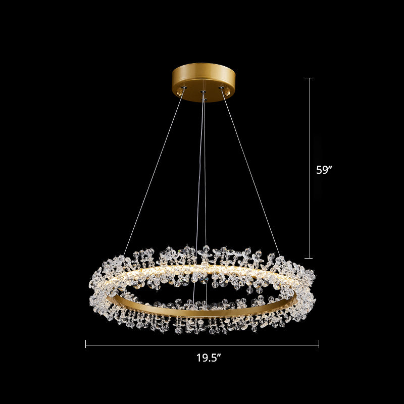 Minimalistic Circle Chandelier Pendant Flower Crystal Dining Room LED Suspension Light Gold 19.5" Clearhalo 'Ceiling Lights' 'Chandeliers' 'Modern Chandeliers' 'Modern' Lighting' 2327460