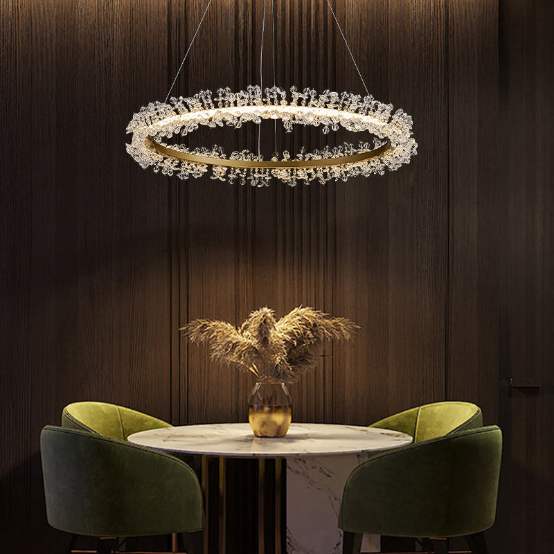 Minimalistic Circle Chandelier Pendant Flower Crystal Dining Room LED Suspension Light Clearhalo 'Ceiling Lights' 'Chandeliers' 'Modern Chandeliers' 'Modern' Lighting' 2327463