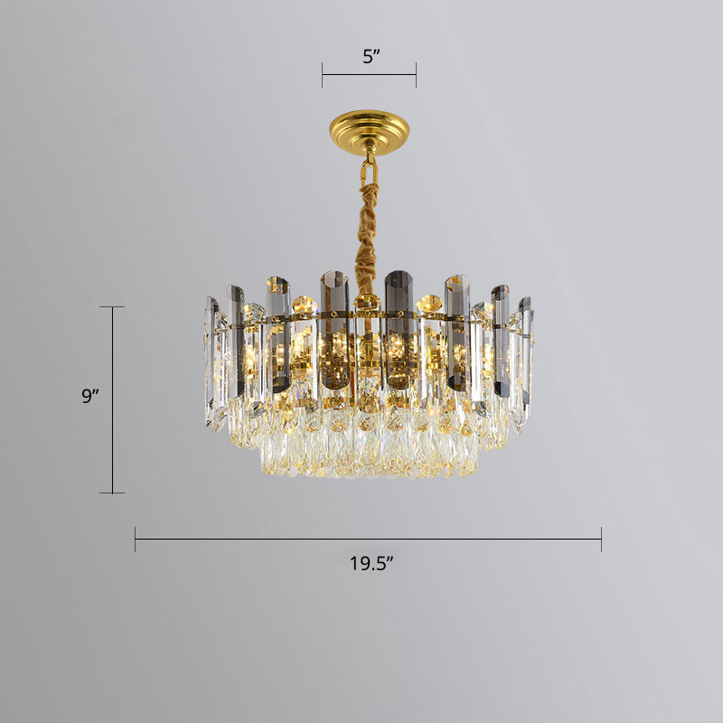 Modern Round Chandelier Smoke Grey and Clear Crystal Restaurant Suspended Lighting Fixture Smoke Gray 19.5" Clearhalo 'Ceiling Lights' 'Chandeliers' 'Modern Chandeliers' 'Modern' Lighting' 2327495