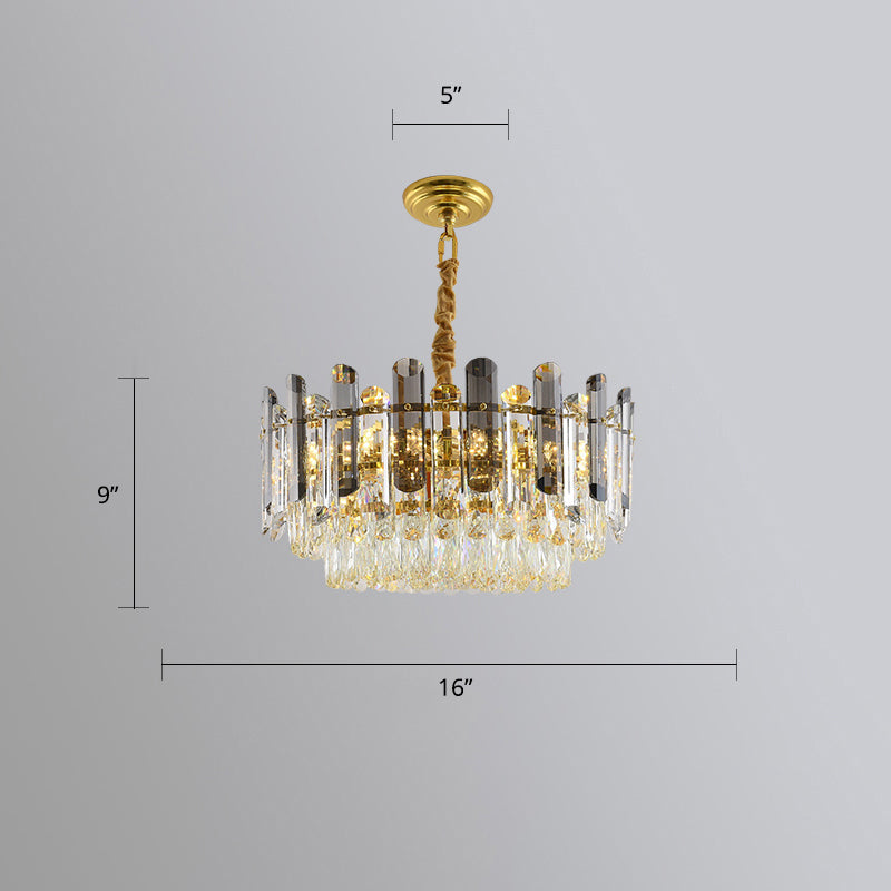 Modern Round Chandelier Smoke Grey and Clear Crystal Restaurant Suspended Lighting Fixture Smoke Gray 16" Clearhalo 'Ceiling Lights' 'Chandeliers' 'Modern Chandeliers' 'Modern' Lighting' 2327496