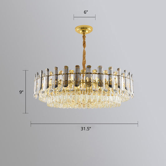 Modern Round Chandelier Smoke Grey and Clear Crystal Restaurant Suspended Lighting Fixture Smoke Gray 31.5" Clearhalo 'Ceiling Lights' 'Chandeliers' 'Modern Chandeliers' 'Modern' Lighting' 2327497