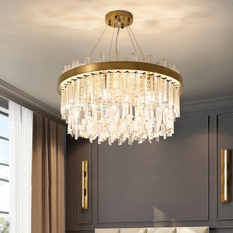 Round Chandelier Light Fixture Modern K9 Crystal Brass Suspension Lamp for Bedroom Clearhalo 'Ceiling Lights' 'Chandeliers' 'Modern Chandeliers' 'Modern' Lighting' 2327523