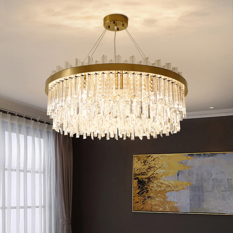 Round Chandelier Light Fixture Modern K9 Crystal Brass Suspension Lamp for Bedroom Clearhalo 'Ceiling Lights' 'Chandeliers' 'Modern Chandeliers' 'Modern' Lighting' 2327526
