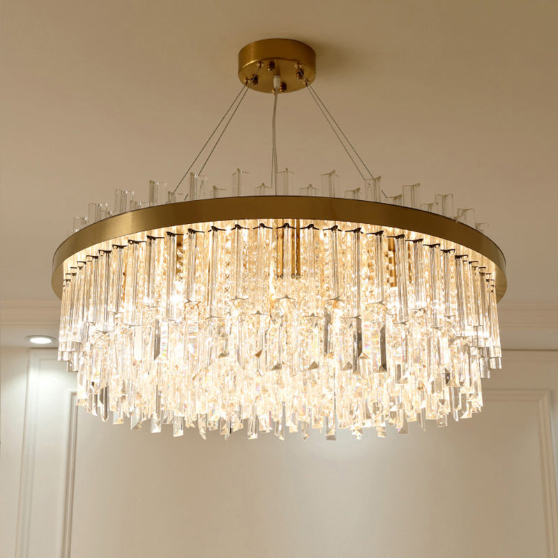 Round Chandelier Light Fixture Modern K9 Crystal Brass Suspension Lamp for Bedroom Clearhalo 'Ceiling Lights' 'Chandeliers' 'Modern Chandeliers' 'Modern' Lighting' 2327528