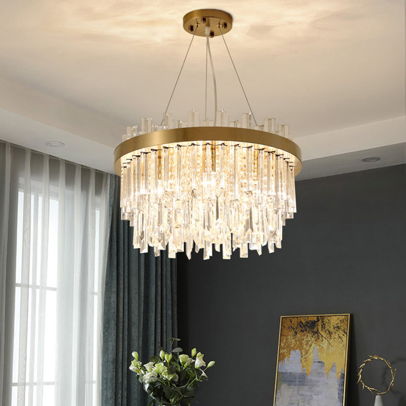 Round Chandelier Light Fixture Modern K9 Crystal Brass Suspension Lamp for Bedroom Clearhalo 'Ceiling Lights' 'Chandeliers' 'Modern Chandeliers' 'Modern' Lighting' 2327529