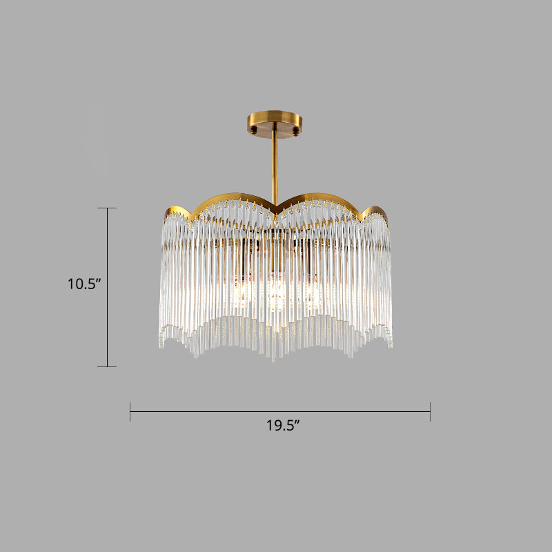 Postmodern Wavy Pendant Light Fixture Fluted Clear Glass Rods Bedroom Chandelier Lamp Clear 19.5" Clearhalo 'Ceiling Lights' 'Chandeliers' 'Clear' 'Industrial' 'Modern Chandeliers' 'Modern' 'Tiffany' 'Traditional Chandeliers' Lighting' 2327536