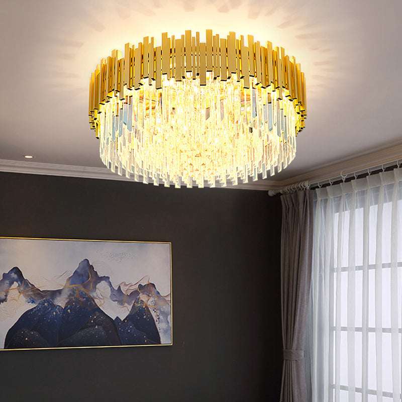Postmodern Style Drum Ceiling Light K9 Crystal Bedroom Chandelier Lighting in Gold Clearhalo 'Ceiling Lights' 'Close To Ceiling Lights' 'Close to ceiling' 'Flush mount' Lighting' 2327545