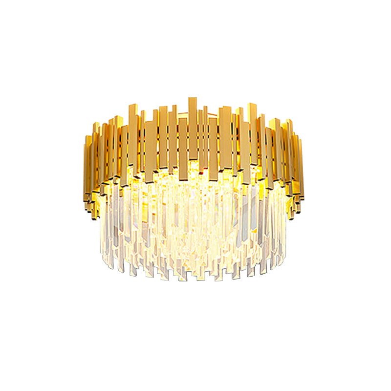 Postmodern Style Drum Ceiling Light K9 Crystal Bedroom Chandelier Lighting in Gold Clearhalo 'Ceiling Lights' 'Close To Ceiling Lights' 'Close to ceiling' 'Flush mount' Lighting' 2327547