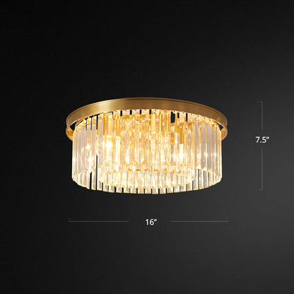 Prismatic Optical Crystal Drum Flushmount Minimalist Brass Ceiling Flush Light for Living Room Brass 16" Clearhalo 'Ceiling Lights' 'Close To Ceiling Lights' 'Close to ceiling' 'Flush mount' Lighting' 2327553