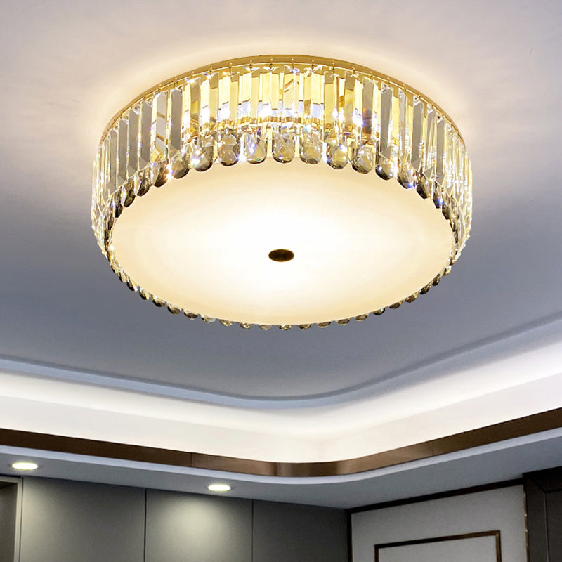 Brass Finish Drum Shaped Ceiling Lighting Simplicity Crystal LED Flush-Mount Light Fixture Clearhalo 'Ceiling Lights' 'Close To Ceiling Lights' 'Close to ceiling' 'Flush mount' Lighting' 2327579