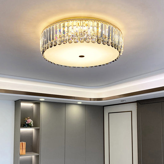 Brass Finish Drum Shaped Ceiling Lighting Simplicity Crystal LED Flush-Mount Light Fixture Clearhalo 'Ceiling Lights' 'Close To Ceiling Lights' 'Close to ceiling' 'Flush mount' Lighting' 2327581