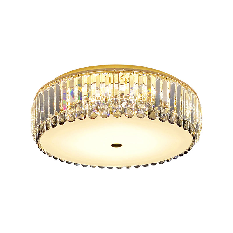Brass Finish Drum Shaped Ceiling Lighting Simplicity Crystal LED Flush-Mount Light Fixture Clearhalo 'Ceiling Lights' 'Close To Ceiling Lights' 'Close to ceiling' 'Flush mount' Lighting' 2327582
