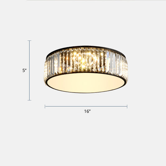 Drum Bedroom LED Flush Light Crystal Rod Modern Flush Mount Ceiling Light Fixture Black 16" Clearhalo 'Ceiling Lights' 'Close To Ceiling Lights' 'Close to ceiling' 'Flush mount' Lighting' 2327623