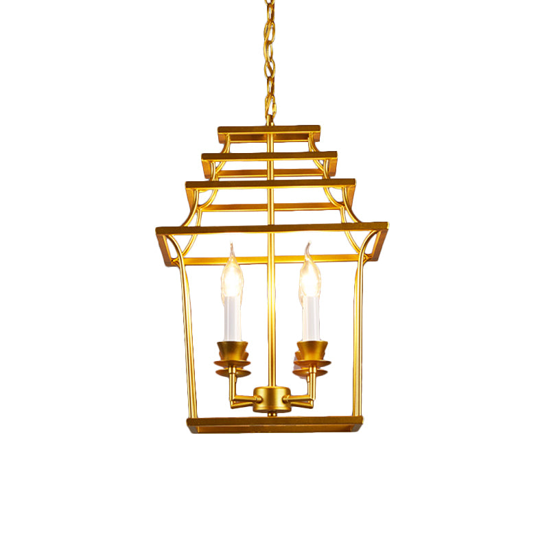 4 Heads Metal Chandelier Vintage Style Gold Cage Shade Living Room Pendant Light with Adjustable Chain Clearhalo 'Ceiling Lights' 'Chandeliers' Lighting' options 232763