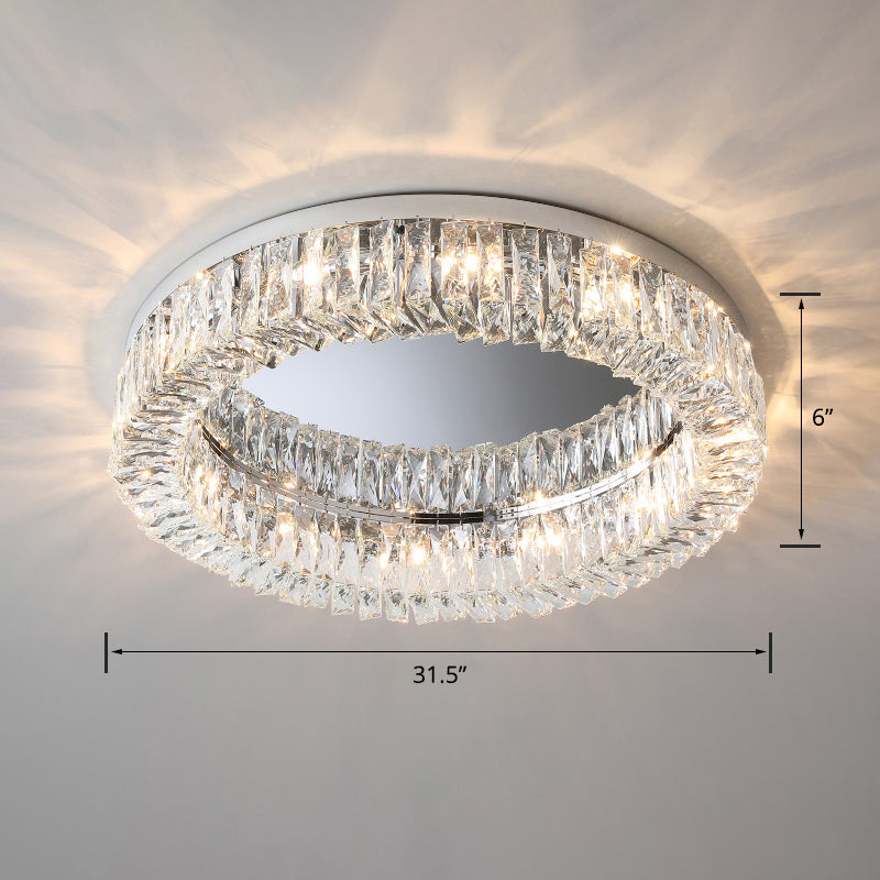 Modern Circular Flush Ceiling Light Fixture Beveled Crystal Living Room Flush-Mount Light Silver 31.5" Clearhalo 'Ceiling Lights' 'Close To Ceiling Lights' 'Close to ceiling' 'Flush mount' Lighting' 2327645