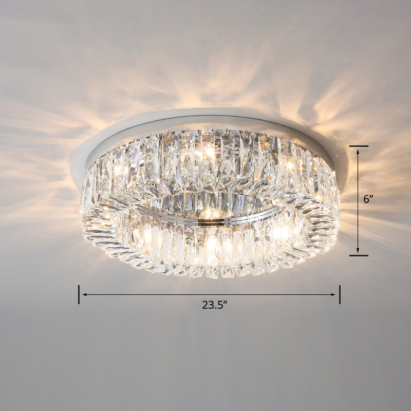 Modern Circular Flush Ceiling Light Fixture Beveled Crystal Living Room Flush-Mount Light Silver 23.5" Clearhalo 'Ceiling Lights' 'Close To Ceiling Lights' 'Close to ceiling' 'Flush mount' Lighting' 2327646