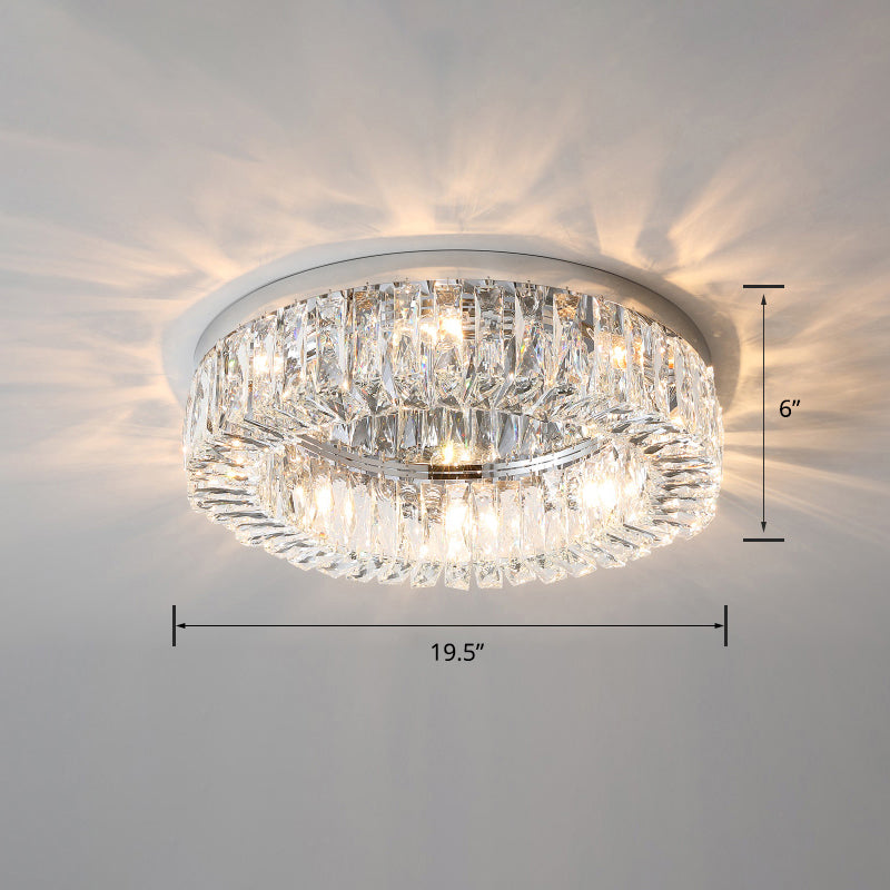 Modern Circular Flush Ceiling Light Fixture Beveled Crystal Living Room Flush-Mount Light Silver 19.5" Clearhalo 'Ceiling Lights' 'Close To Ceiling Lights' 'Close to ceiling' 'Flush mount' Lighting' 2327648