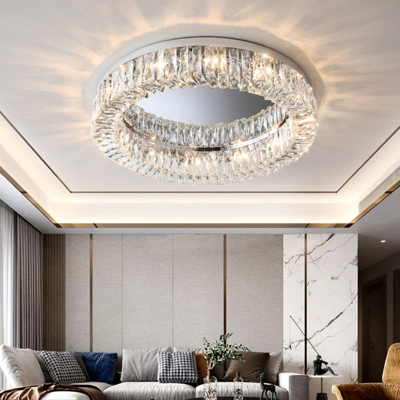 Modern Circular Flush Ceiling Light Fixture Beveled Crystal Living Room Flush-Mount Light Clearhalo 'Ceiling Lights' 'Close To Ceiling Lights' 'Close to ceiling' 'Flush mount' Lighting' 2327649