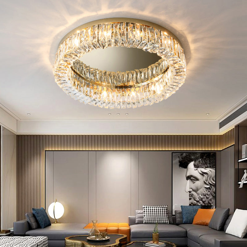 Modern Circular Flush Ceiling Light Fixture Beveled Crystal Living Room Flush-Mount Light Clearhalo 'Ceiling Lights' 'Close To Ceiling Lights' 'Close to ceiling' 'Flush mount' Lighting' 2327651