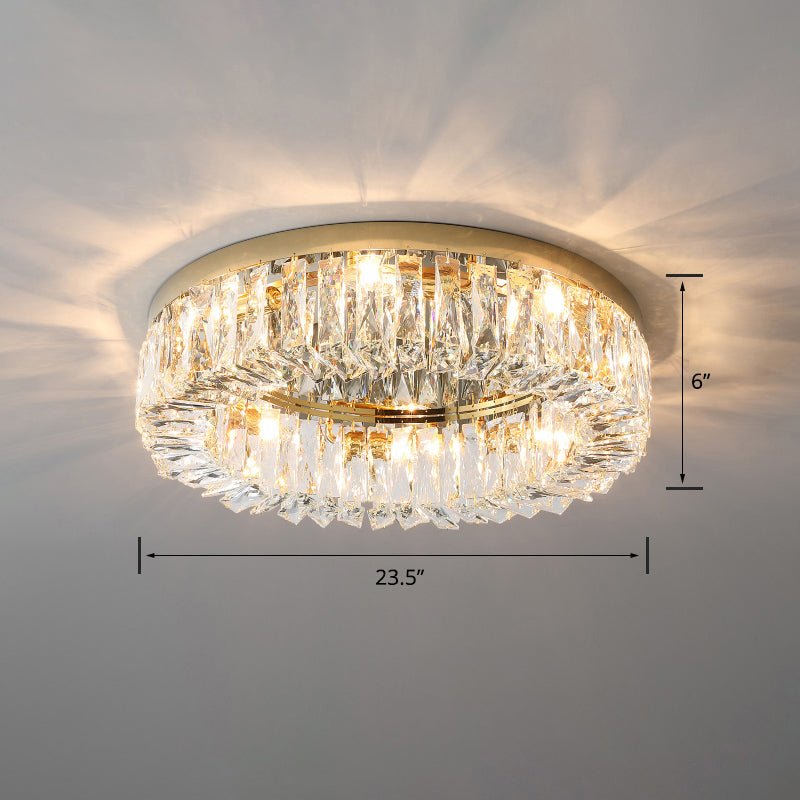 Modern Circular Flush Ceiling Light Fixture Beveled Crystal Living Room Flush-Mount Light Gold 23.5" Clearhalo 'Ceiling Lights' 'Close To Ceiling Lights' 'Close to ceiling' 'Flush mount' Lighting' 2327652