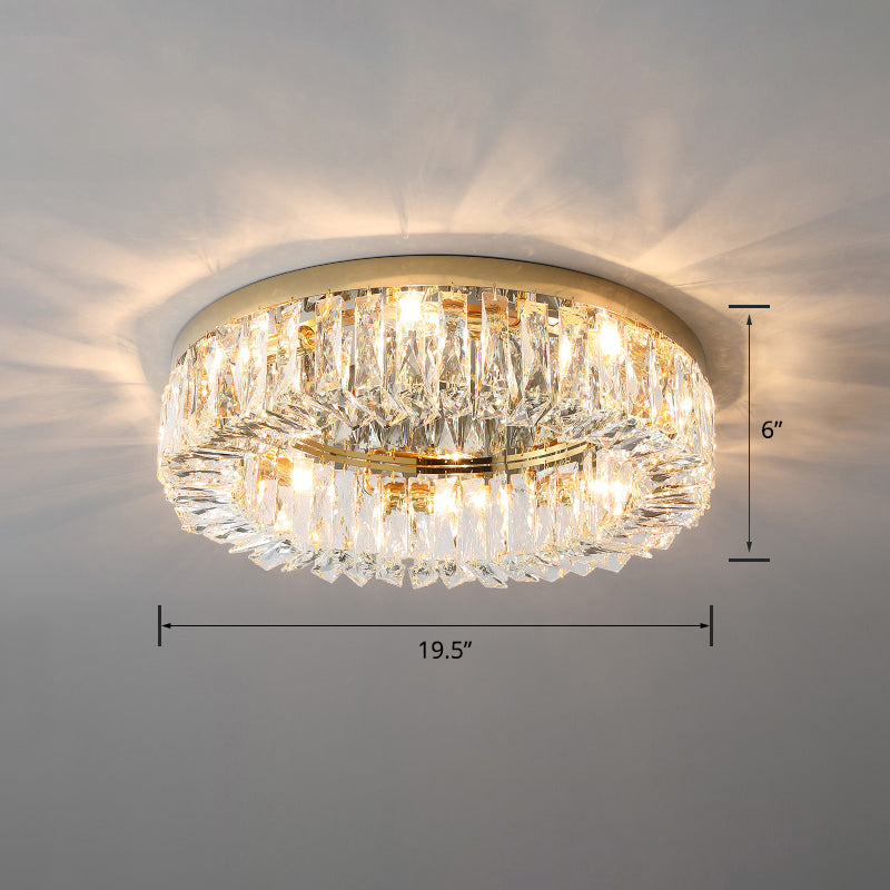 Modern Circular Flush Ceiling Light Fixture Beveled Crystal Living Room Flush-Mount Light Gold 19.5" Clearhalo 'Ceiling Lights' 'Close To Ceiling Lights' 'Close to ceiling' 'Flush mount' Lighting' 2327654