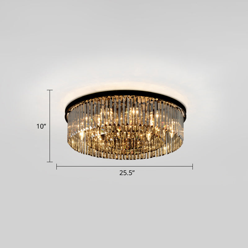 Circular Flushmount Ceiling Lamp Modern Smoke Grey K9 Crystal Living Room Flush Light Fixture Smoke Gray 25.5" Clearhalo 'Ceiling Lights' 'Close To Ceiling Lights' 'Close to ceiling' 'Flush mount' Lighting' 2327658