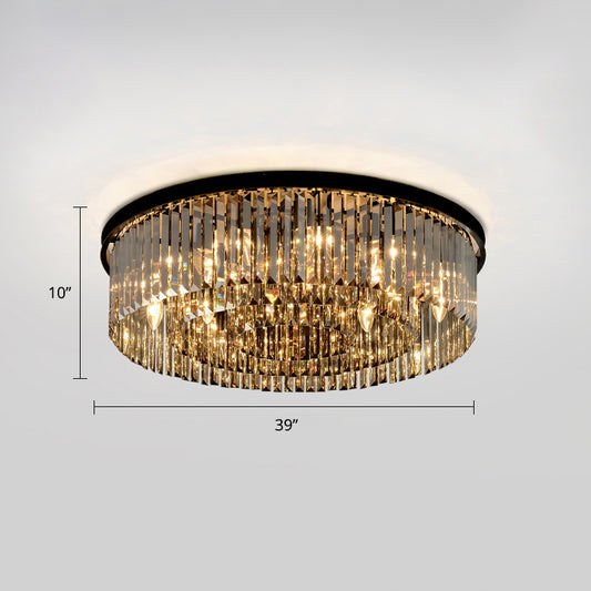 Circular Flushmount Ceiling Lamp Modern Smoke Grey K9 Crystal Living Room Flush Light Fixture Smoke Gray 39.5" Clearhalo 'Ceiling Lights' 'Close To Ceiling Lights' 'Close to ceiling' 'Flush mount' Lighting' 2327659